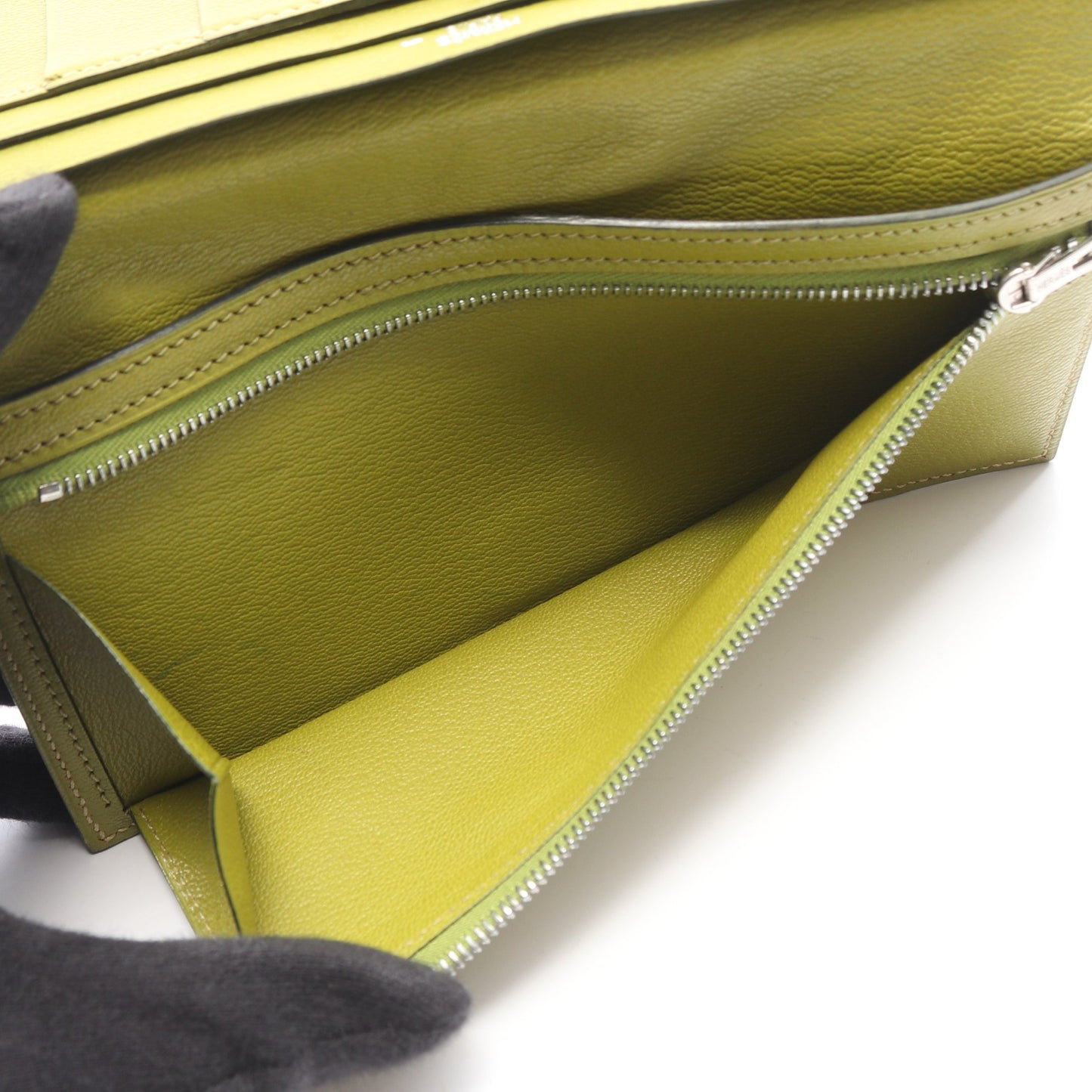 ベアンスフレ 二つ折り長財布 リザード イエローグリーン シルバー金具 □H刻印 エルメス 財布・小物 HERMES
