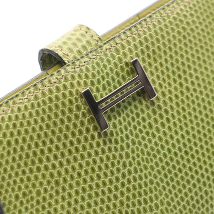 ベアンスフレ 二つ折り長財布 リザード イエローグリーン シルバー金具 □H刻印 エルメス 財布・小物 HERMES