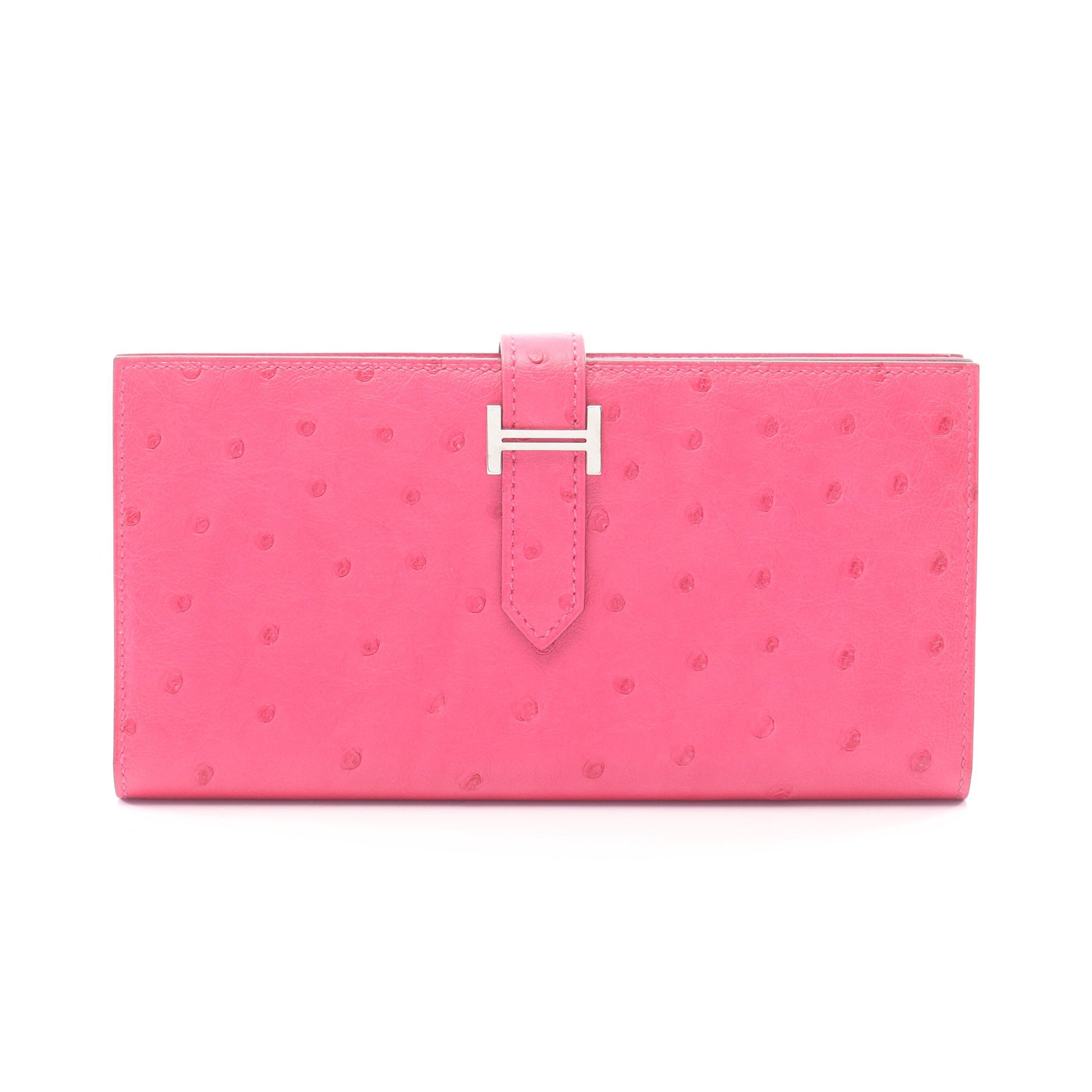 ベアンスフレ フューシャピンク 二つ折り長財布 オーストリッチ ピンクパープル シルバー金具 C刻印 エルメス 財布・小物 HERMES