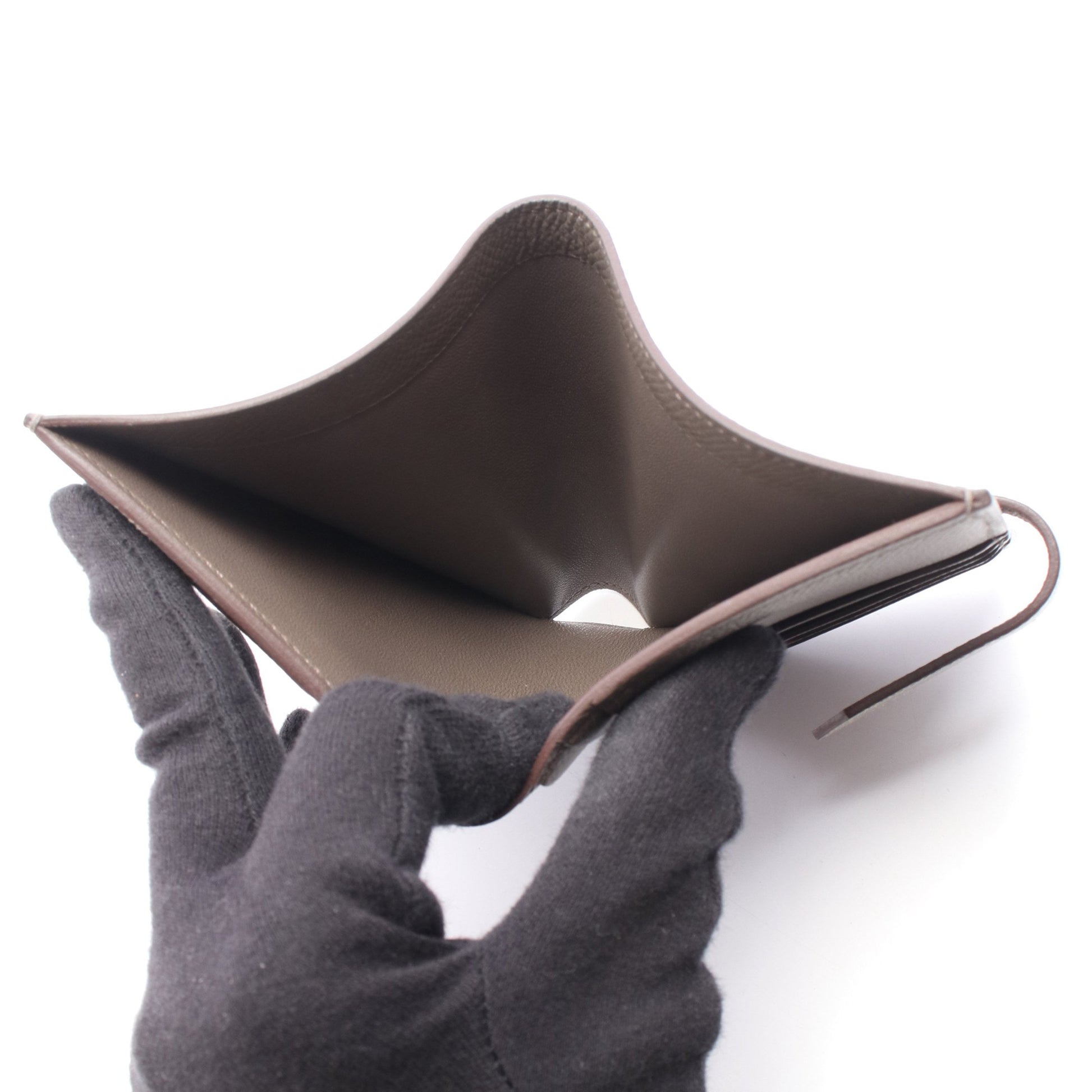 ベアンコンパクト エタン 二つ折り財布 ヴォーエプソン グレーベージュ シルバー金具 Y刻印 エルメス 財布・小物 HERMES