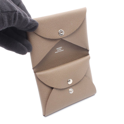 カルヴィデュオ エトゥープ コインケース ヴォーエプソン グレーブラウン シルバー金具 K刻印 エルメス 財布・小物 HERMES
