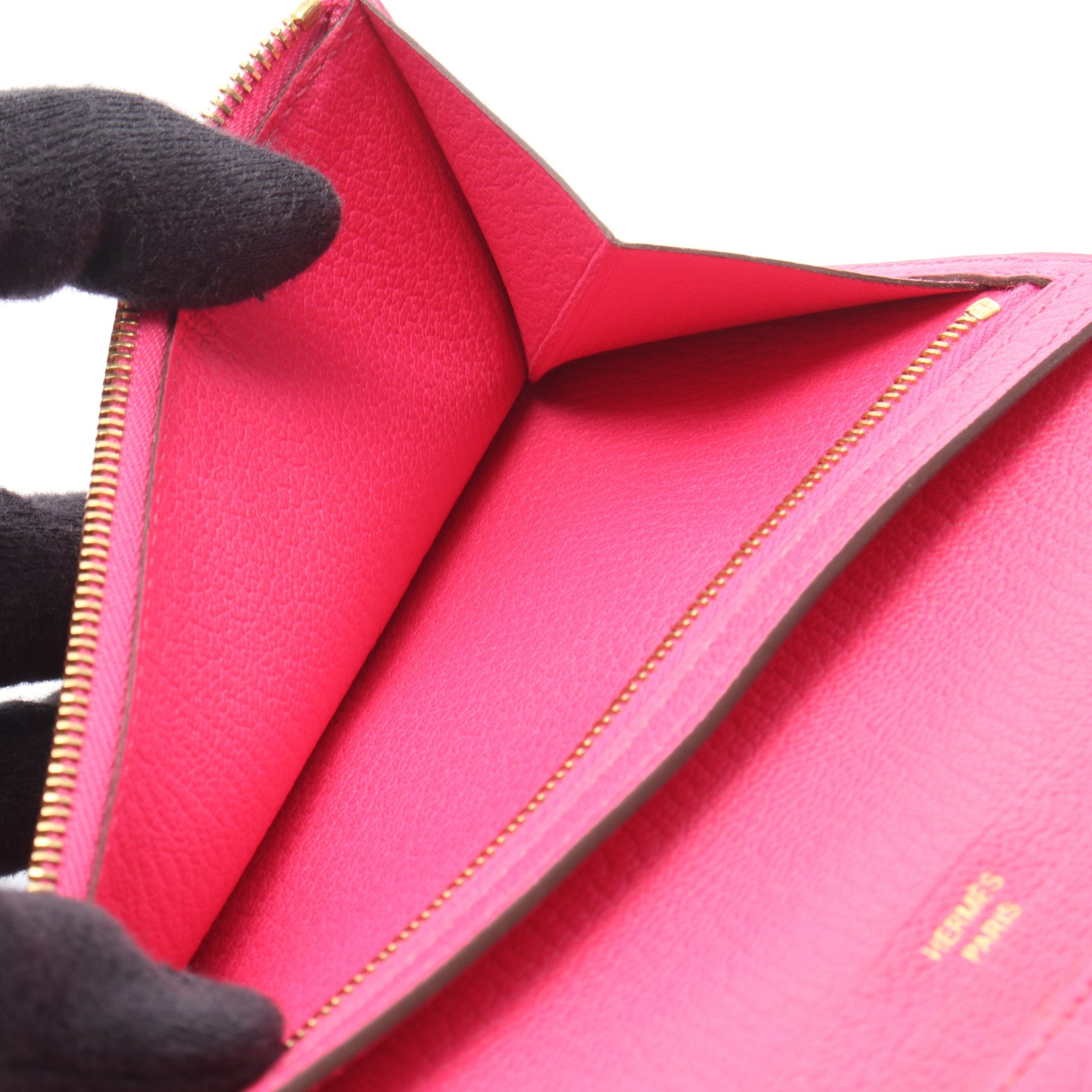 ベアンスフレ ローズショッキング 二つ折り長財布 シェーブル ピンク ゴールド金具 □N刻印 エルメス 財布・小物 HERMES
