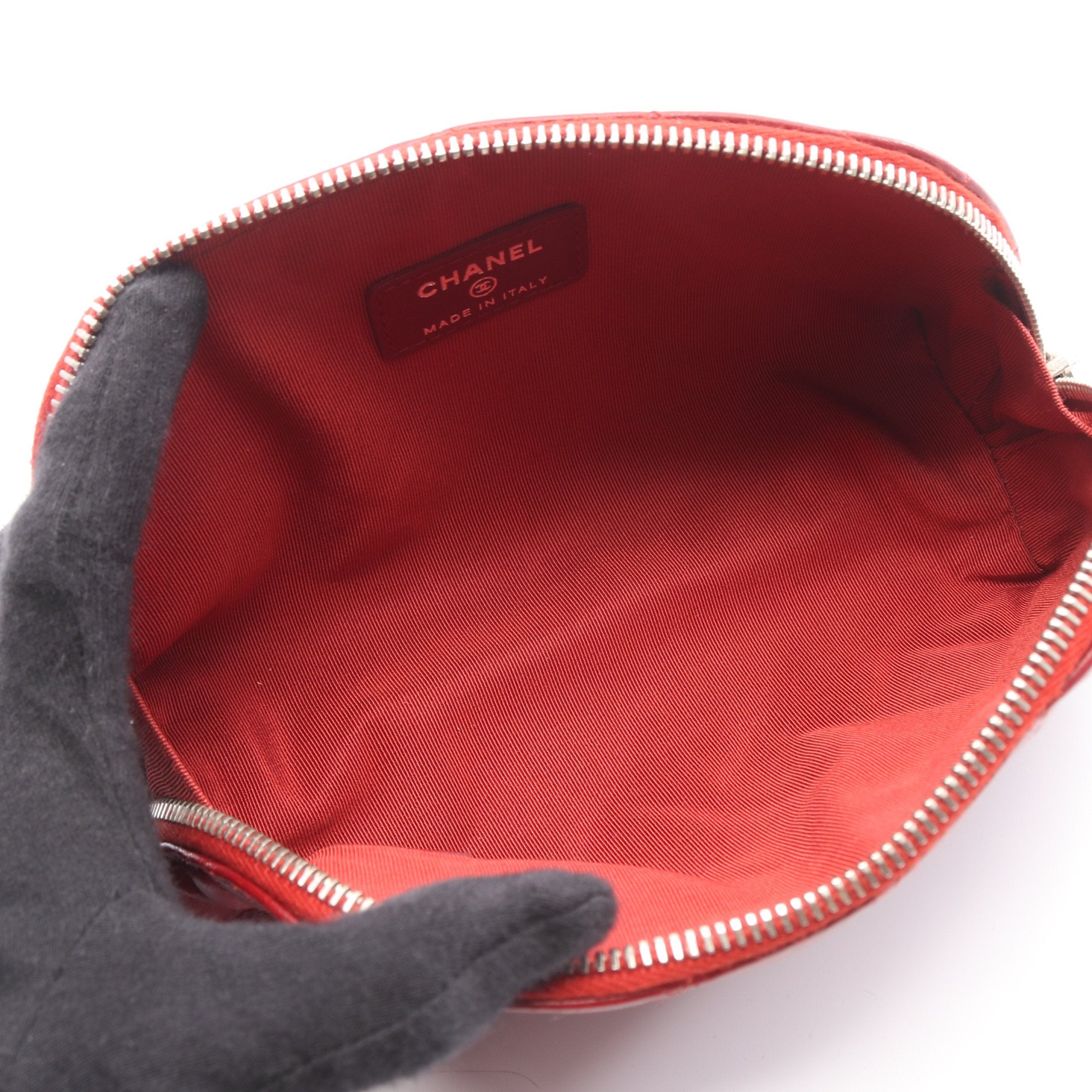 マトラッセ ポーチ ラムスキン レッド シルバー金具 シャネル – RECLO