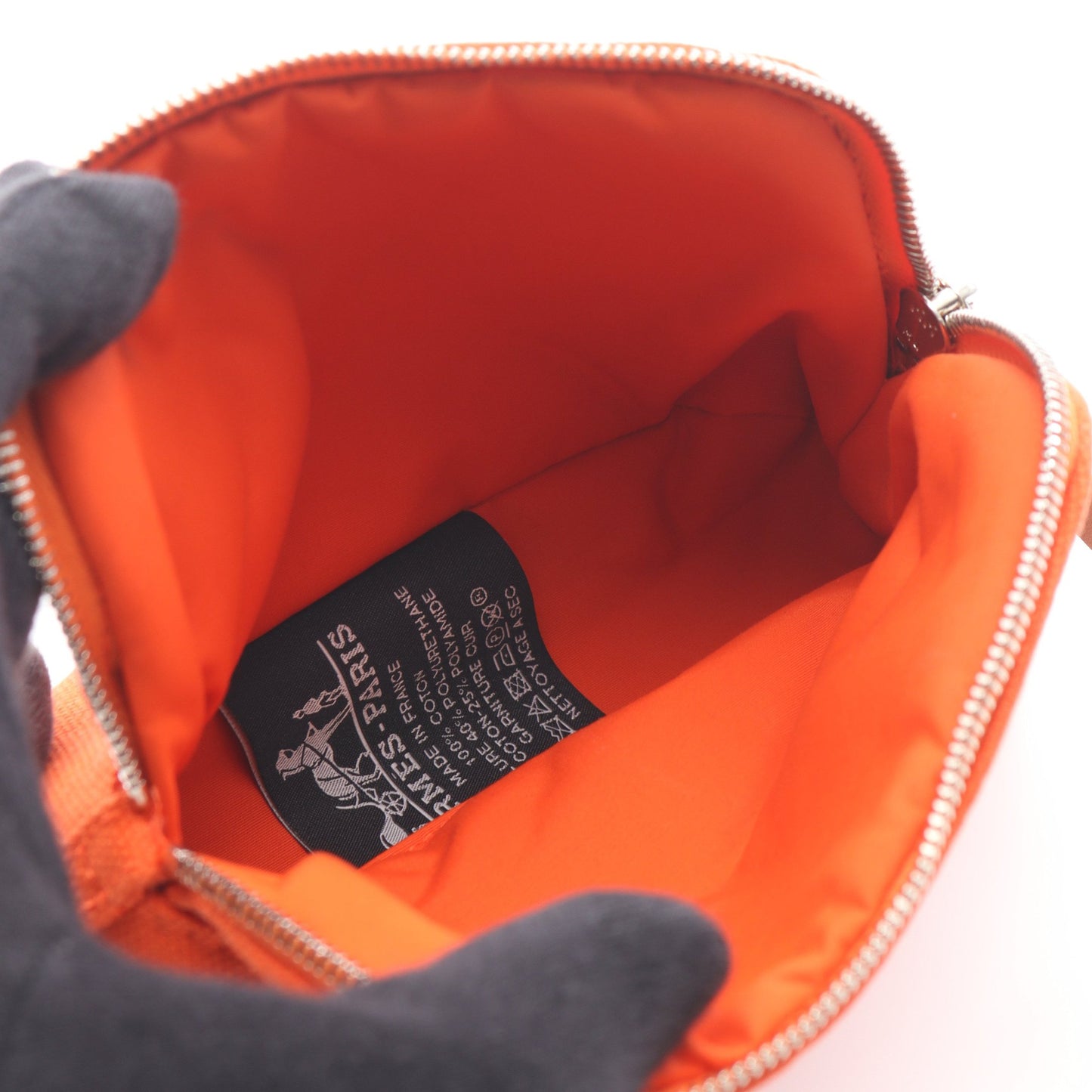ボリードポーチ15 ミニミニ オランジュ フー ポーチ キャンバス レザー オレンジ シルバー金具 エルメス 財布・小物 HERMES