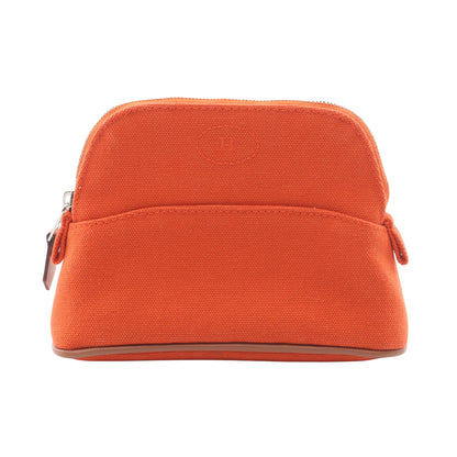 ボリードポーチ15 ミニミニ オランジュ フー ポーチ キャンバス レザー オレンジ シルバー金具 エルメス 財布・小物 HERMES