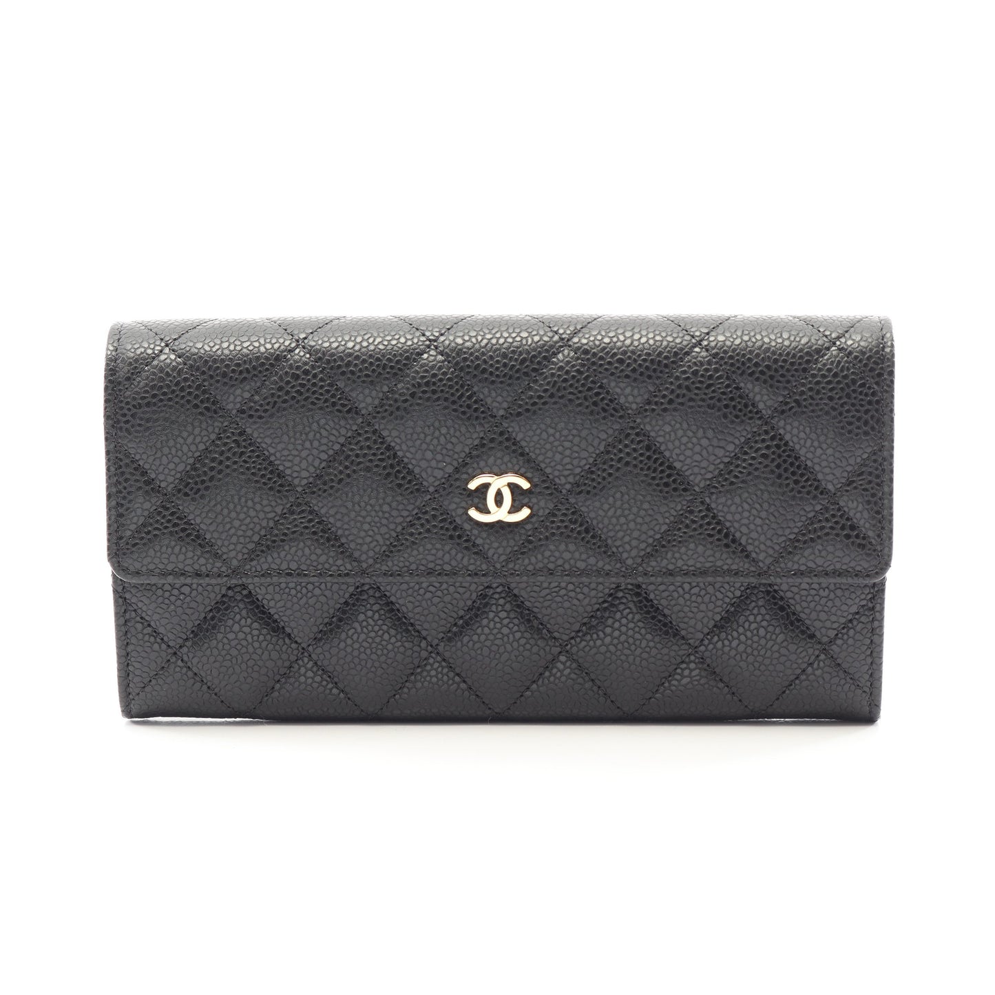 マトラッセ 二つ折り長財布 キャビアスキン ブラック ゴールド金具 シャネル 財布・小物 CHANEL