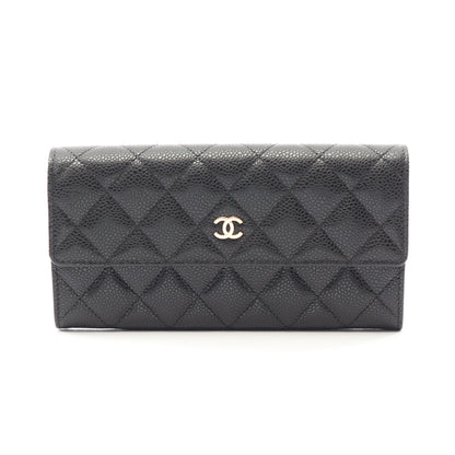マトラッセ 二つ折り長財布 キャビアスキン ブラック ゴールド金具 シャネル 財布・小物 CHANEL