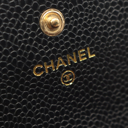 マトラッセ 二つ折り長財布 キャビアスキン ブラック ゴールド金具 シャネル 財布・小物 CHANEL