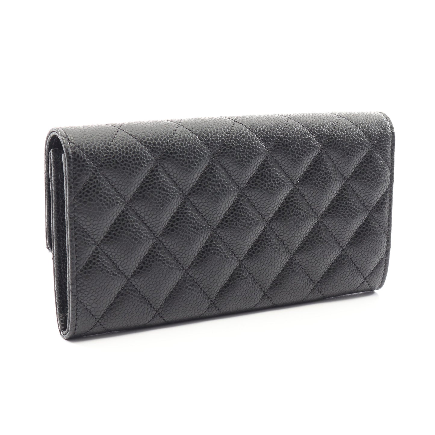 マトラッセ 二つ折り長財布 キャビアスキン ブラック ゴールド金具 シャネル 財布・小物 CHANEL