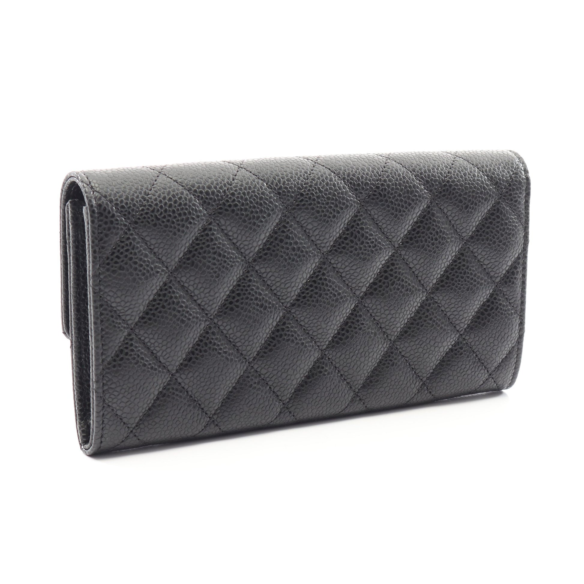 マトラッセ 二つ折り長財布 キャビアスキン ブラック ゴールド金具 シャネル 財布・小物 CHANEL