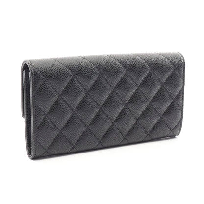 マトラッセ 二つ折り長財布 キャビアスキン ブラック ゴールド金具 シャネル 財布・小物 CHANEL