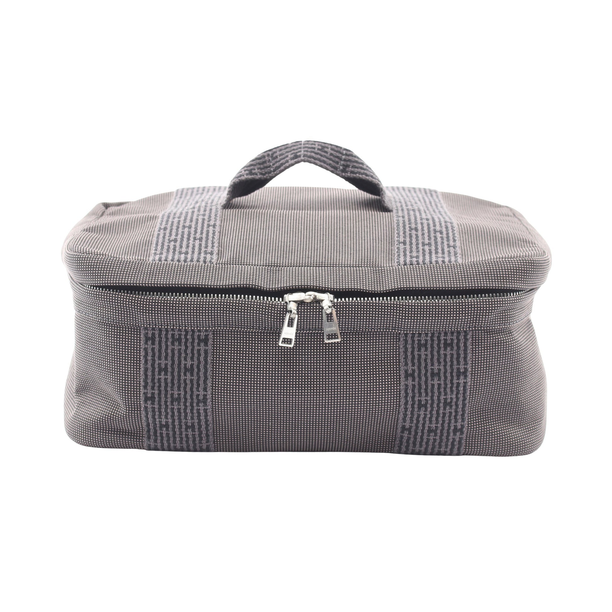 エールライン バニティバッグ ナイロンキャンバス ダークグレー シルバー金具 エルメス バッグ HERMES