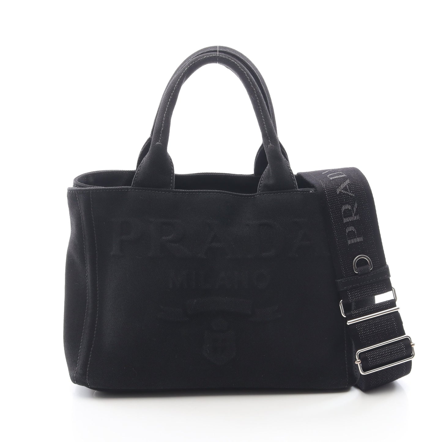 CANAPA カナパ エンボスロゴ 2WAY ハンドバッグ トートバッグ キャンバス ブラック プラダ バッグ PRADA