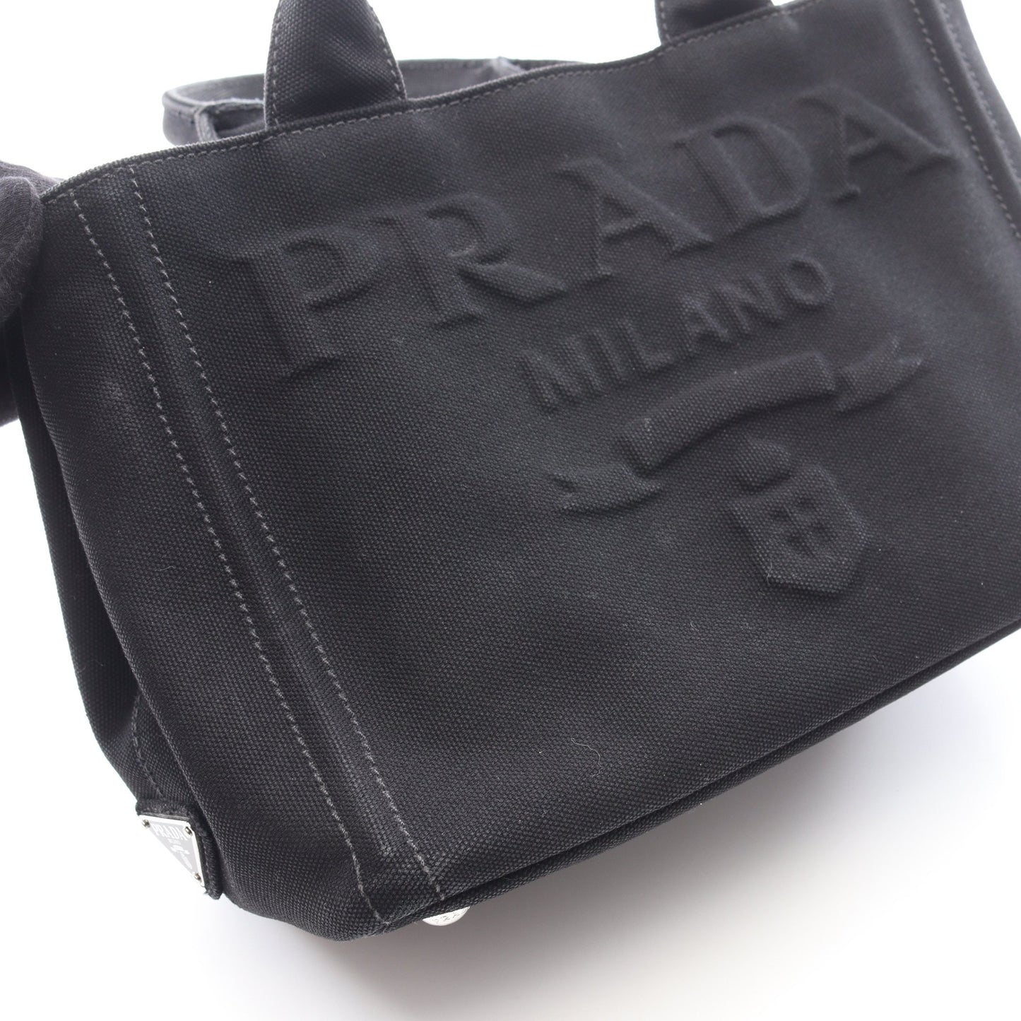 CANAPA カナパ エンボスロゴ 2WAY ハンドバッグ トートバッグ キャンバス ブラック プラダ バッグ PRADA