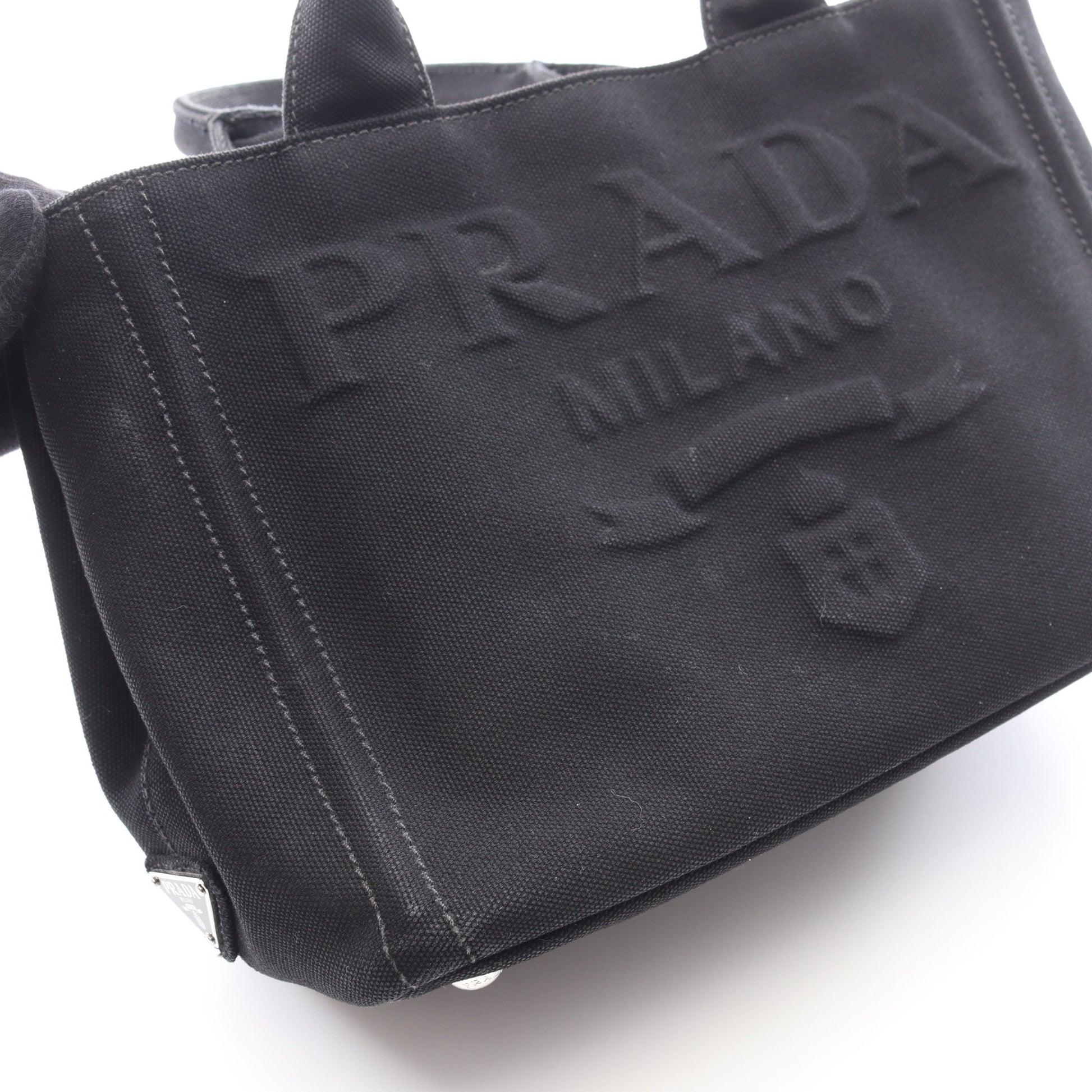 CANAPA カナパ エンボスロゴ 2WAY ハンドバッグ トートバッグ キャンバス ブラック プラダ バッグ PRADA