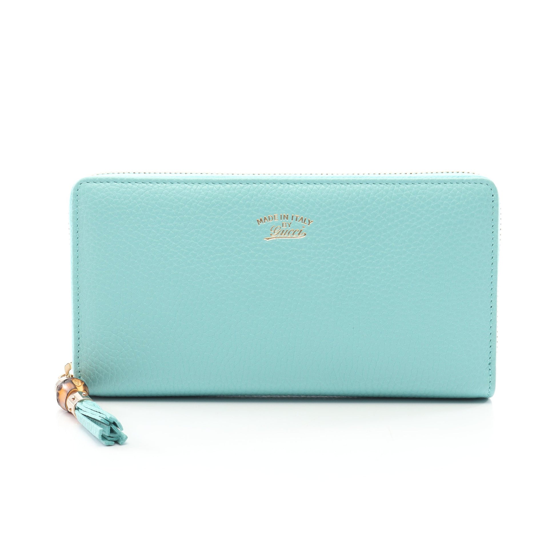 バンブー ラウンドファスナー長財布 レザー ターコイズブルー グッチ 財布・小物 GUCCI