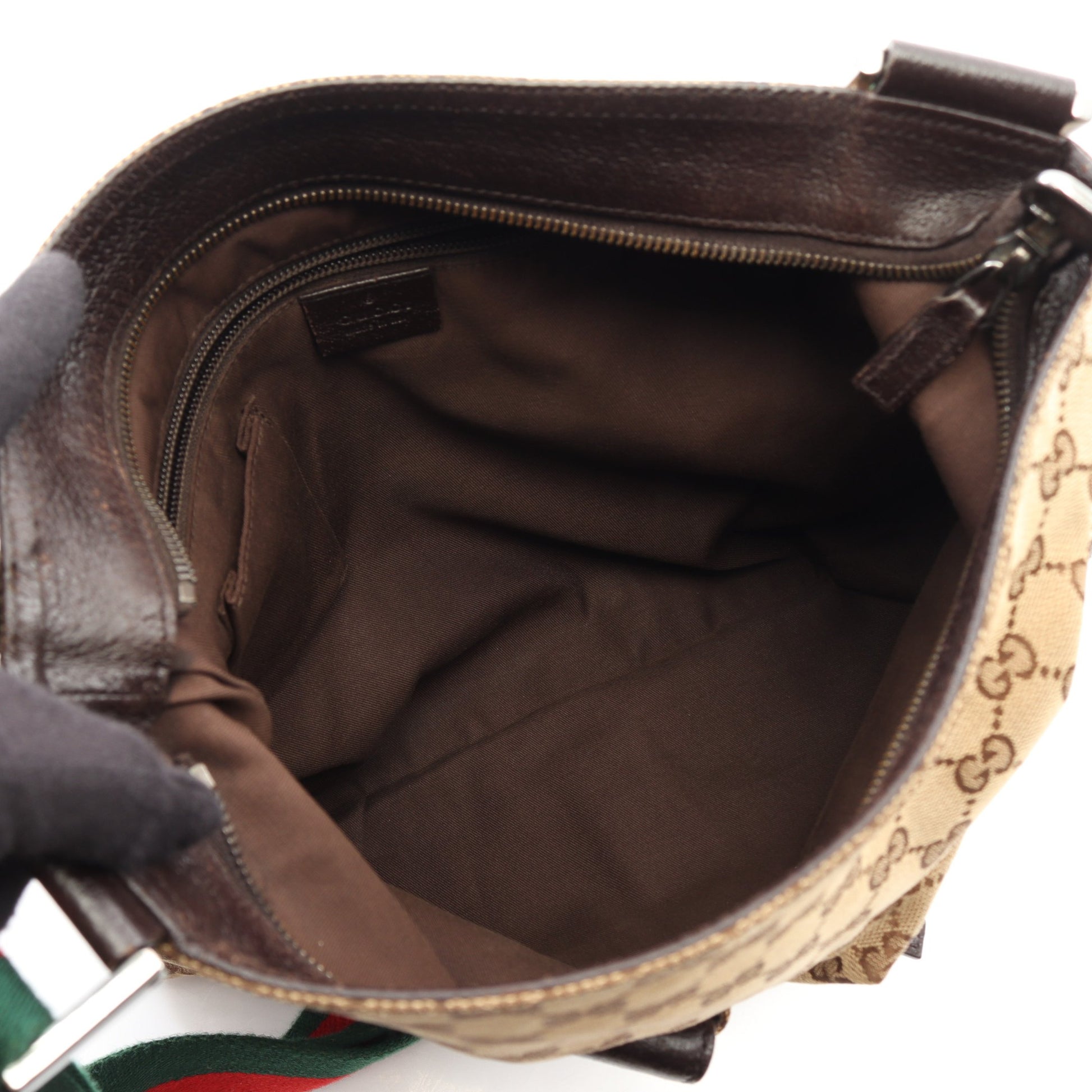 GGキャンバス シェリーライン ショルダーバッグ キャンバス レザー ベージュ ダークブラウン マルチカラー グッチ バッグ GUCCI