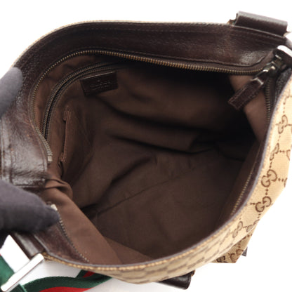 GGキャンバス シェリーライン ショルダーバッグ キャンバス レザー ベージュ ダークブラウン マルチカラー グッチ バッグ GUCCI