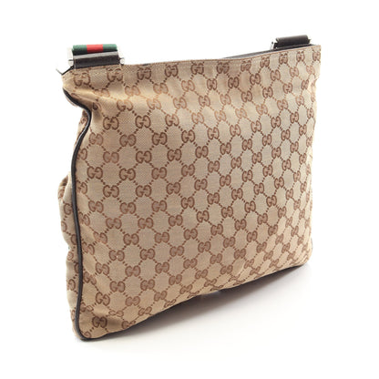 GGキャンバス シェリーライン ショルダーバッグ キャンバス レザー ベージュ ダークブラウン マルチカラー グッチ バッグ GUCCI