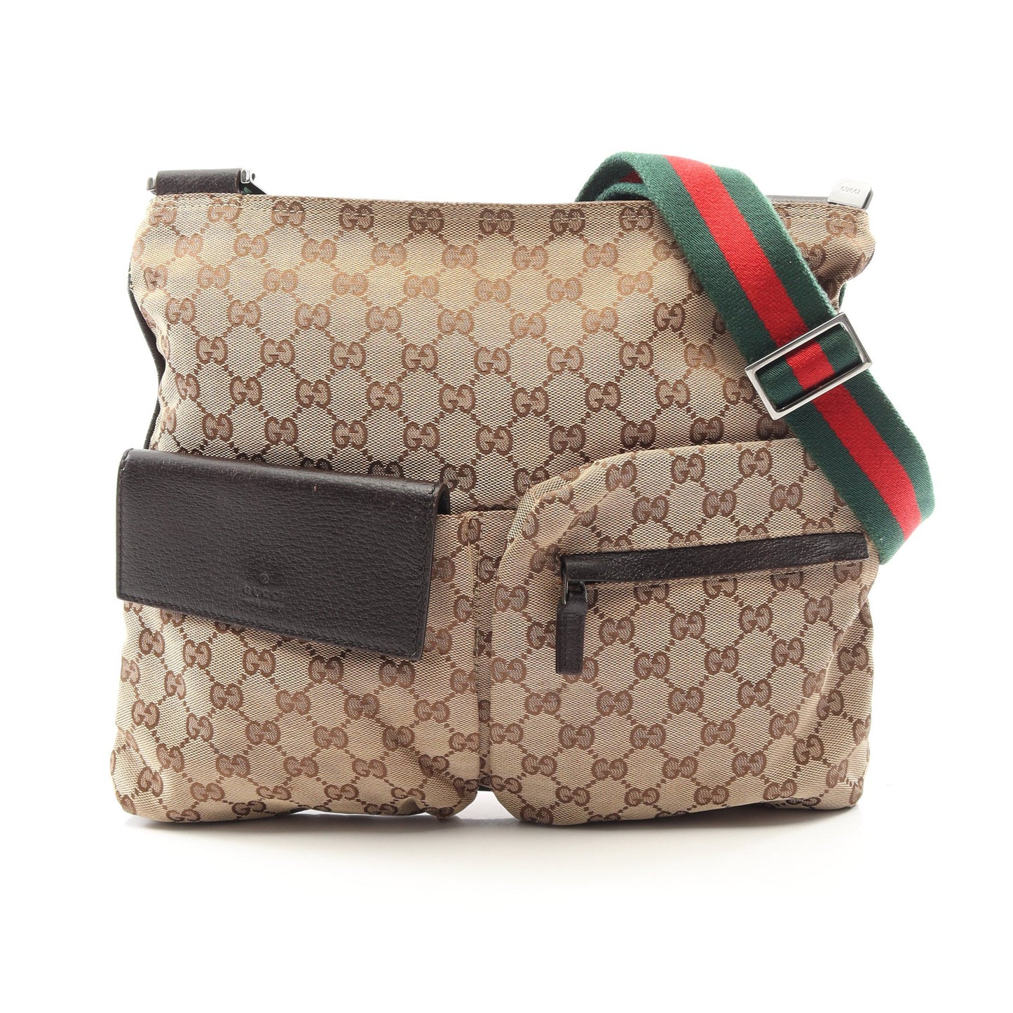 GGキャンバス シェリーライン ショルダーバッグ キャンバス レザー ベージュ ダークブラウン マルチカラー グッチ バッグ GUCCI
