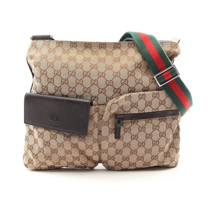 GGキャンバス シェリーライン ショルダーバッグ キャンバス レザー ベージュ ダークブラウン マルチカラー グッチ バッグ GUCCI