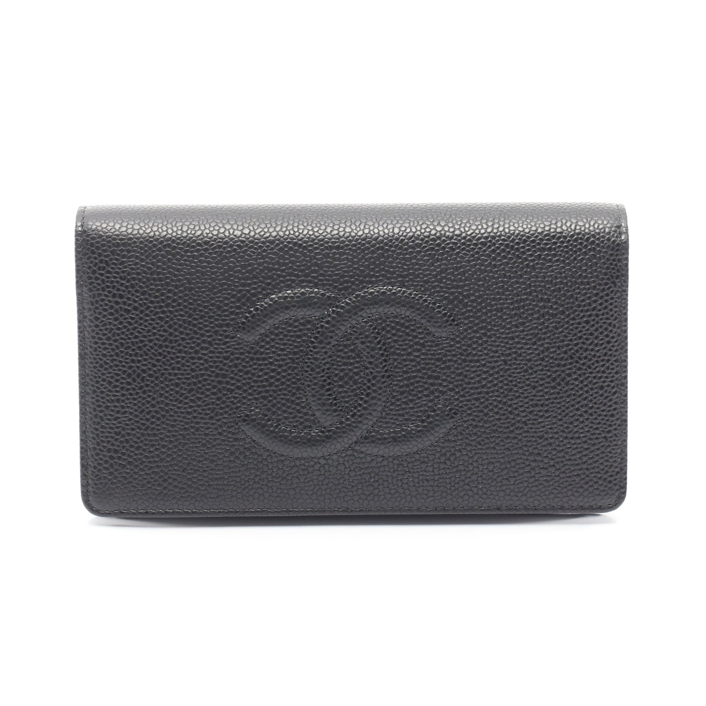 ココマーク 二つ折り長財布 キャビアスキン ブラック シルバー金具 シャネル 財布・小物 CHANEL