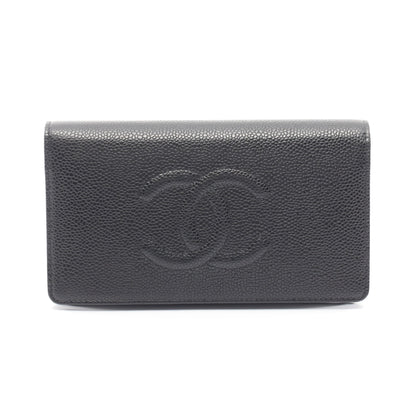 ココマーク 二つ折り長財布 キャビアスキン ブラック シルバー金具 シャネル 財布・小物 CHANEL