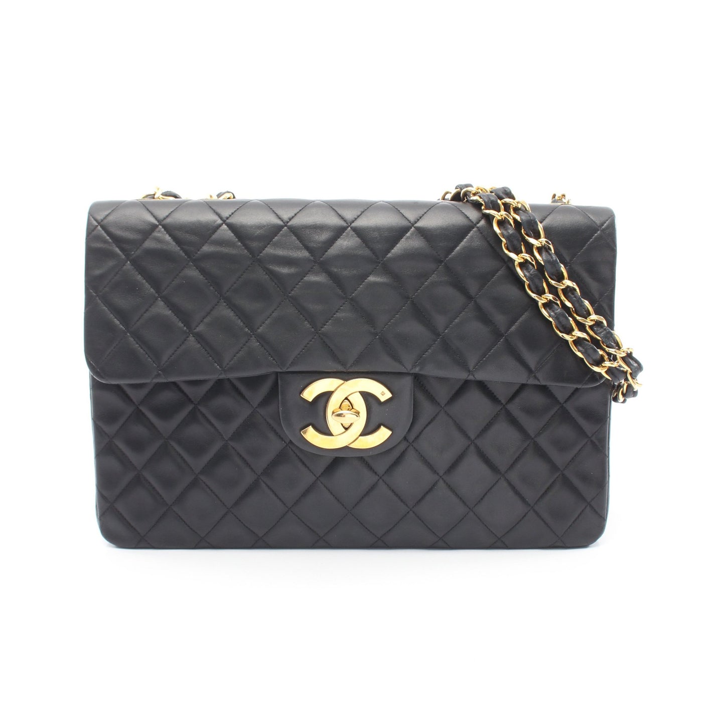 デカマトラッセ34 Wチェーンショルダーバッグ ラムスキン ブラック ゴールド金具 シャネル バッグ CHANEL