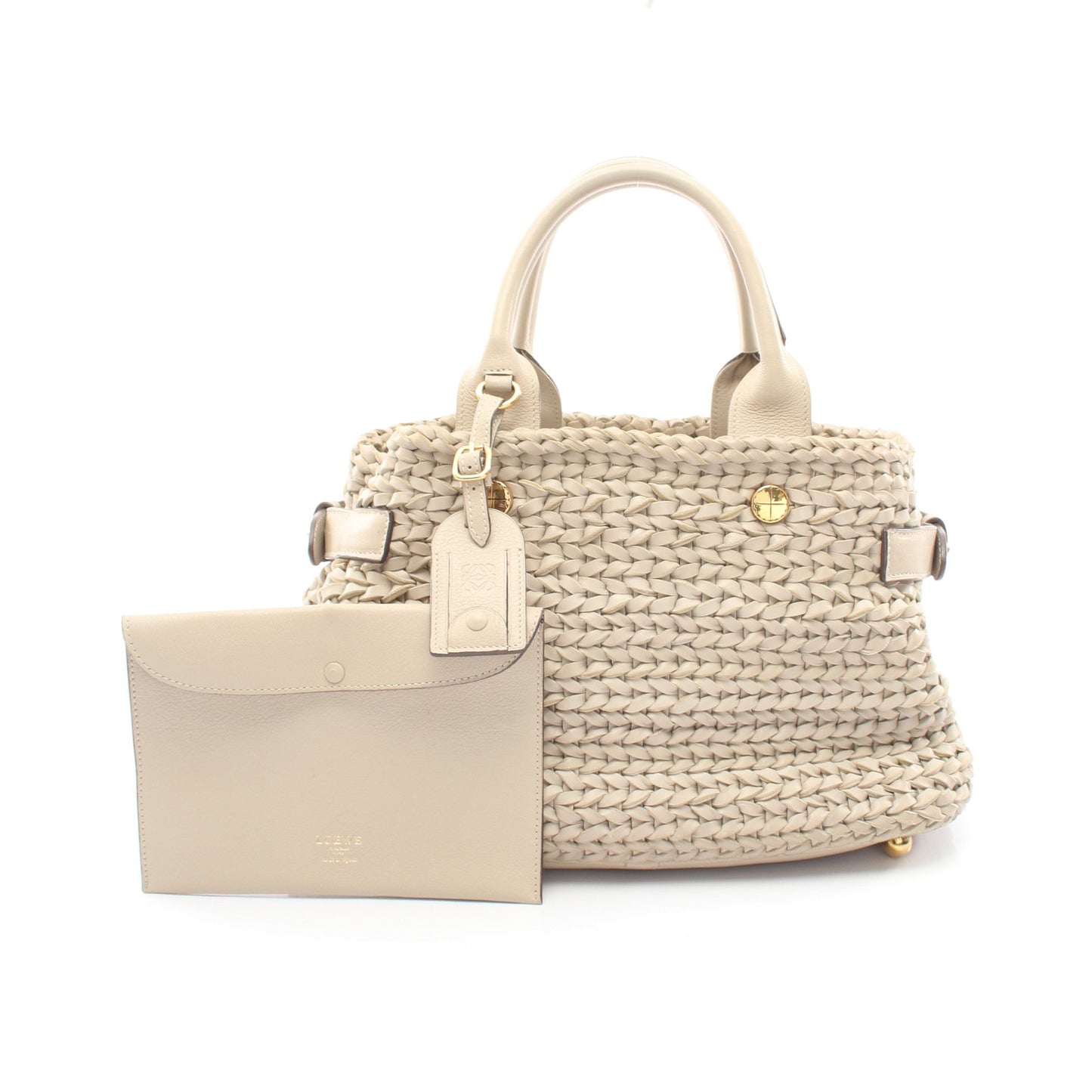 編み込み ハンドバッグ レザー ベージュ ロエベ バッグ LOEWE