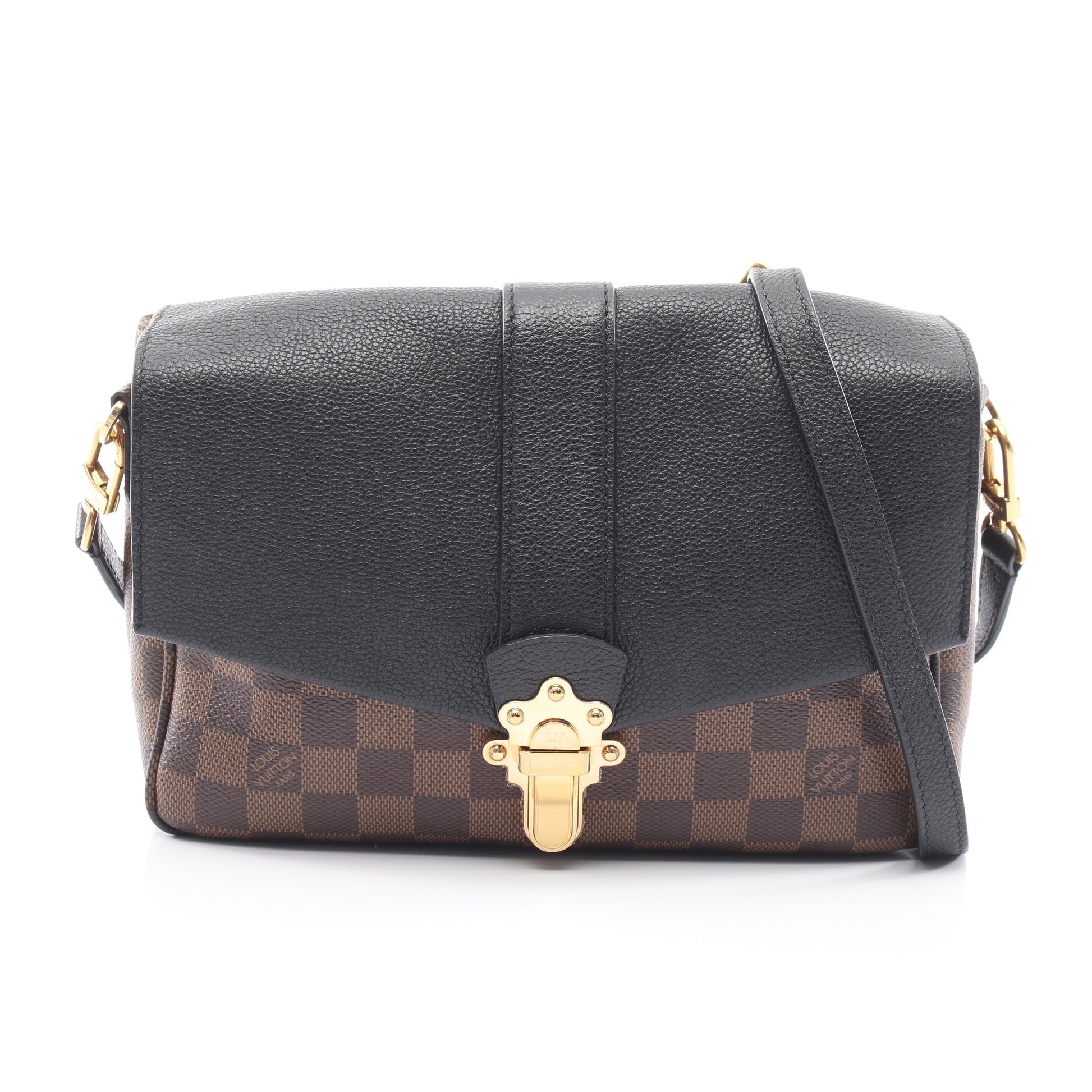 クラプトン ダミエエベヌ ノワール ショルダーバッグ PVC レザー ブラウン ブラック ルイヴィトン バッグ LOUIS VUITTON