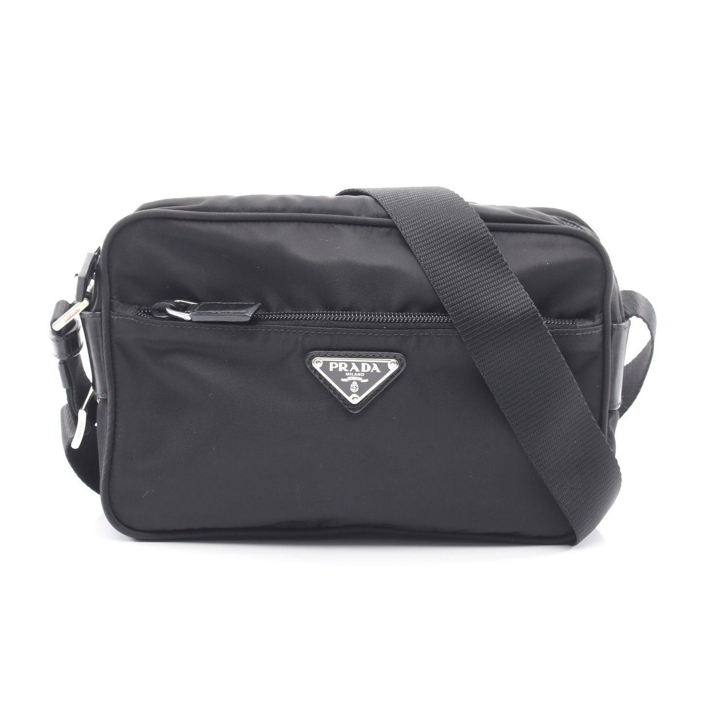 三角プレート ショルダーバッグ ナイロン レザー ブラック プラダ バッグ PRADA