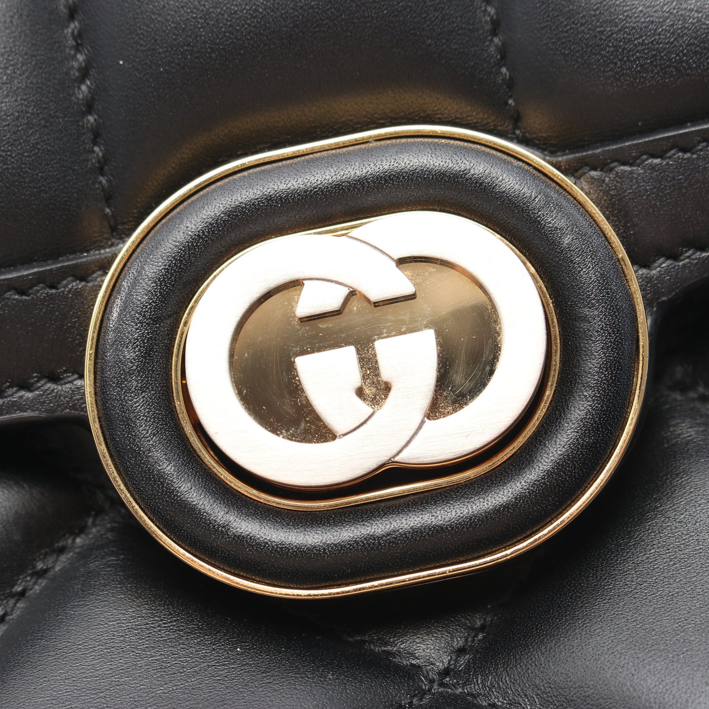 デコ チェーンショルダーバッグ Wチェーンショルダーバッグ レザー ブラック グッチ バッグ GUCCI