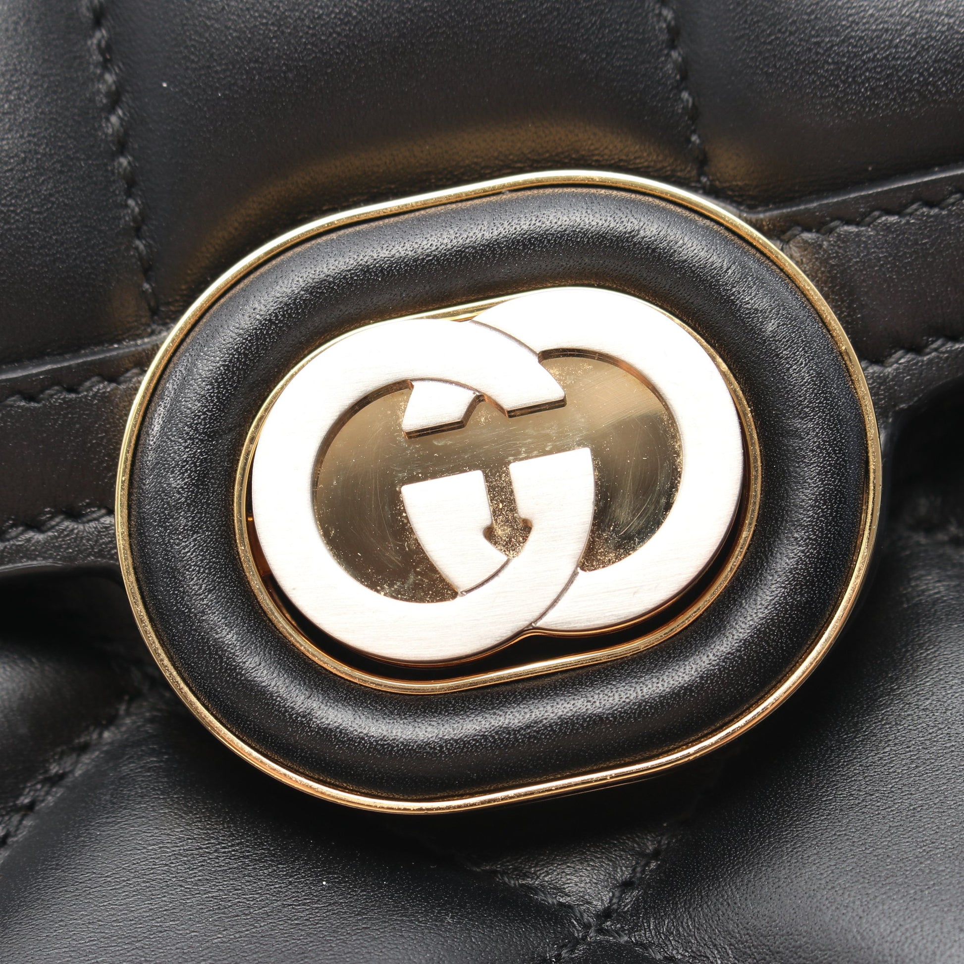 デコ チェーンショルダーバッグ Wチェーンショルダーバッグ レザー ブラック グッチ バッグ GUCCI