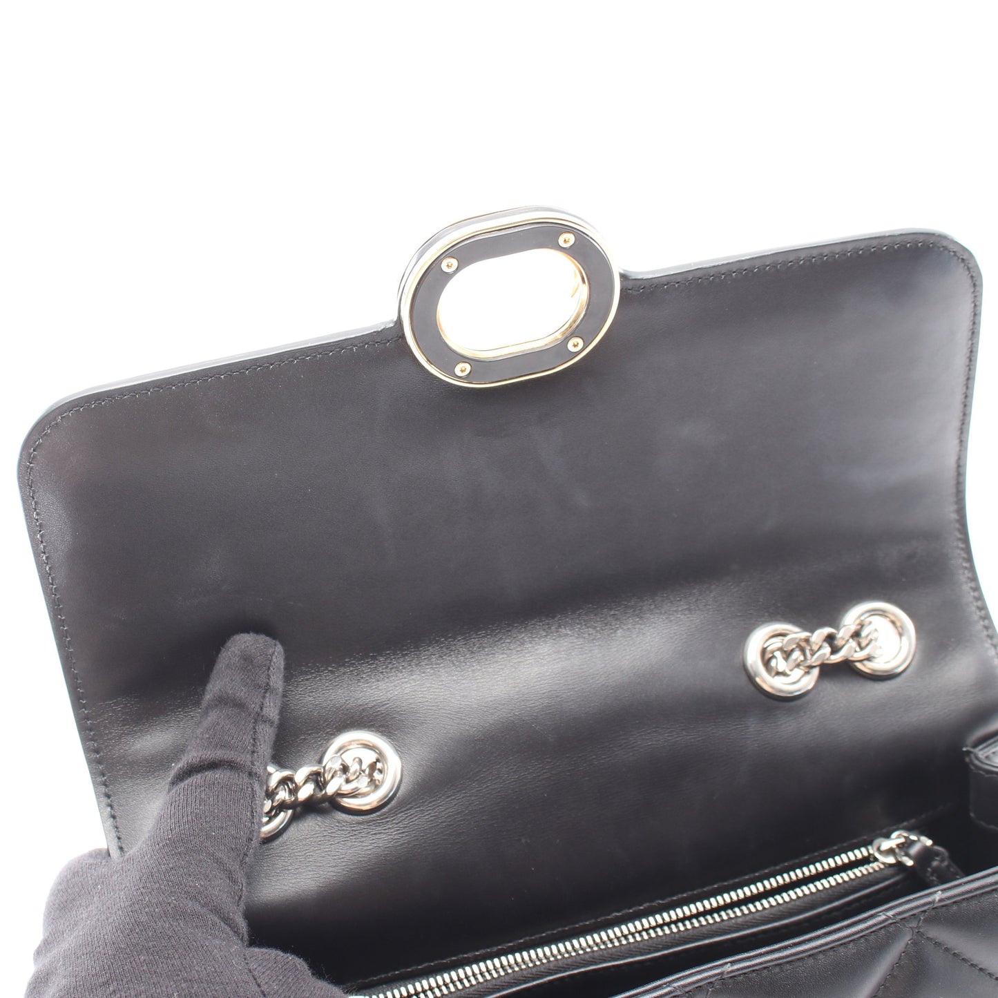 デコ チェーンショルダーバッグ Wチェーンショルダーバッグ レザー ブラック グッチ バッグ GUCCI