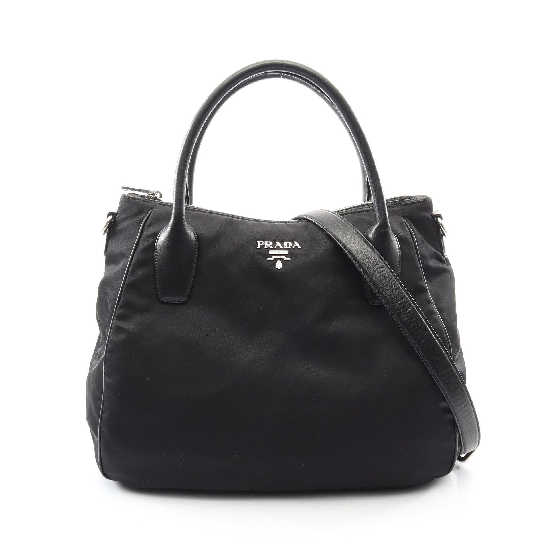2WAY ハンドバッグ トートバッグ ナイロン レザー ブラック プラダ バッグ PRADA