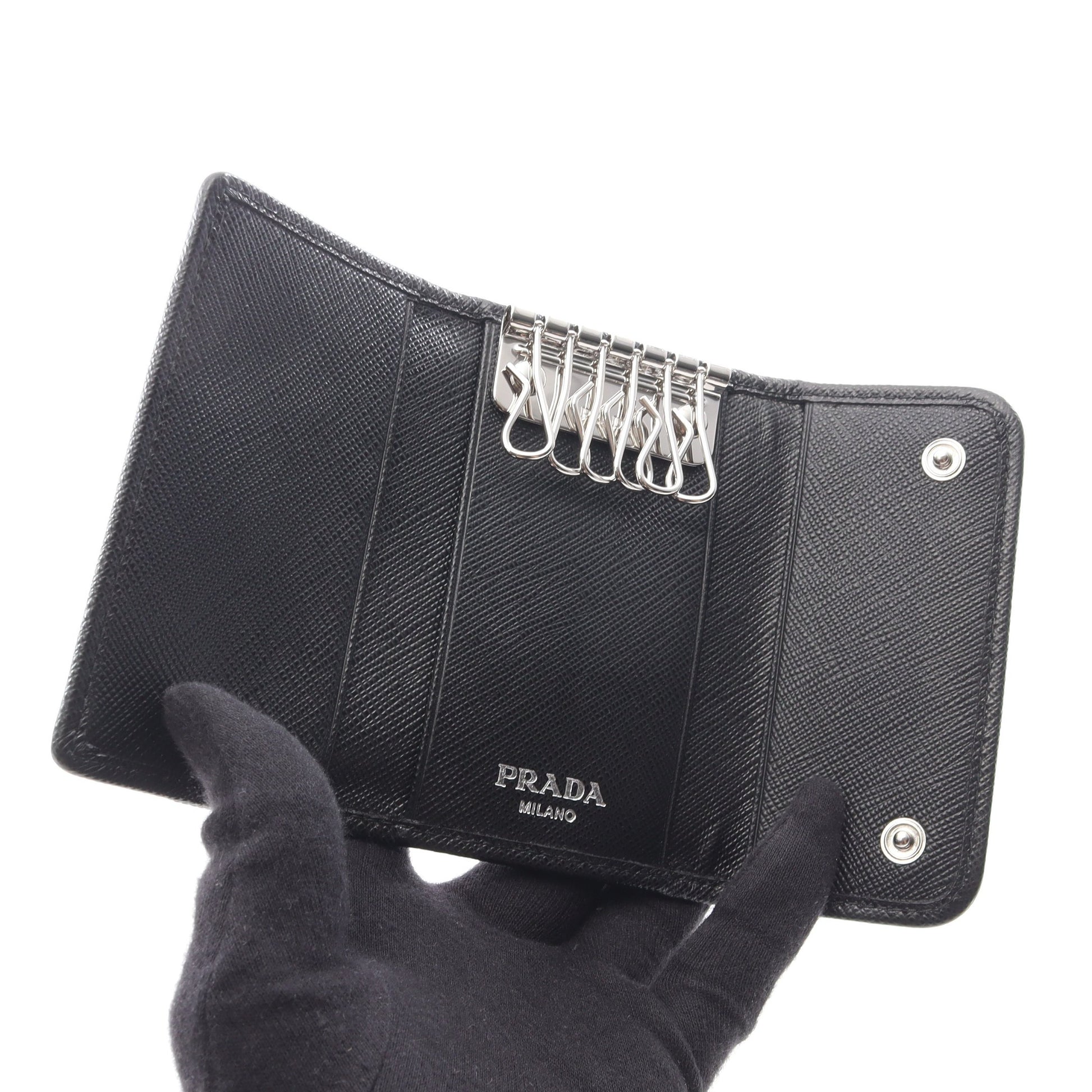 UZO TESSUTO 6連 キーケース ナイロン サフィアーノレザー ブラック プラダ 財布・小物 PRADA