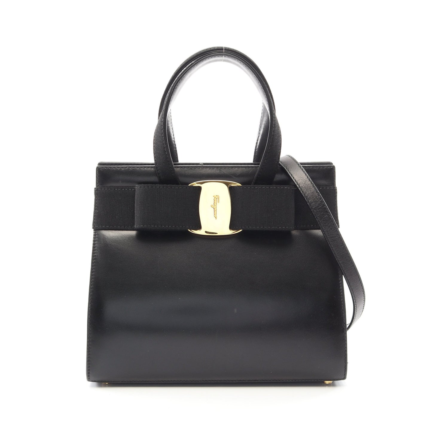 ヴァラリボン 2WAY ハンドバッグ レザー ブラック サルヴァトーレフェラガモ バッグ Salvatore Ferragamo