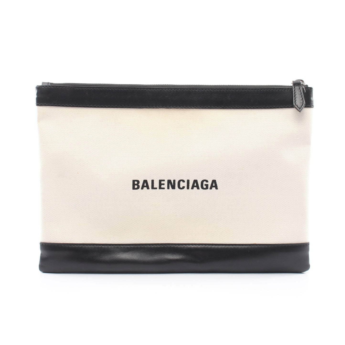 ネイビークリップ M クラッチバッグ キャンバス レザー アイボリー ブラック バレンシアガ バッグ BALENCIAGA
