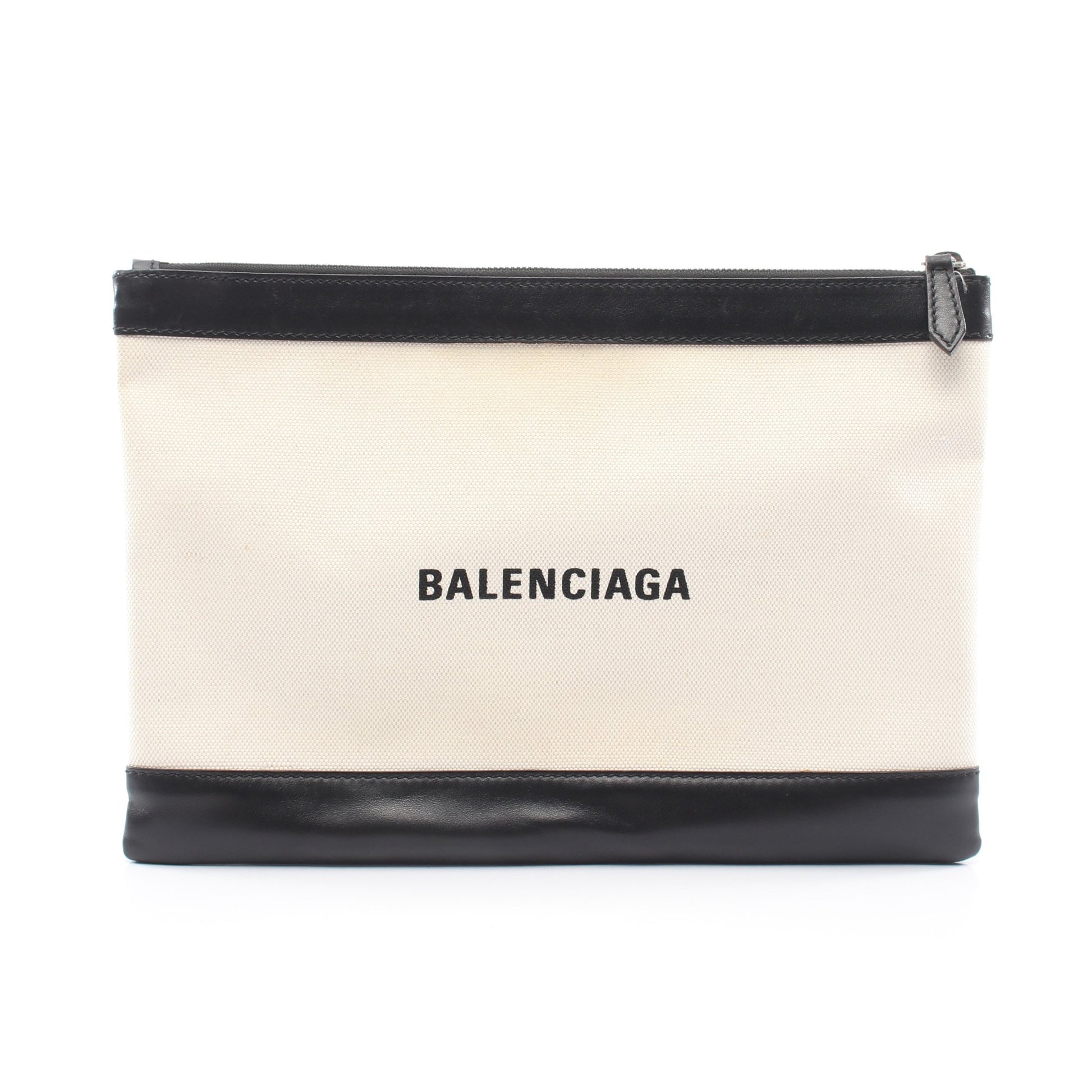 ネイビークリップ M クラッチバッグ キャンバス レザー アイボリー ブラック バレンシアガ バッグ BALENCIAGA