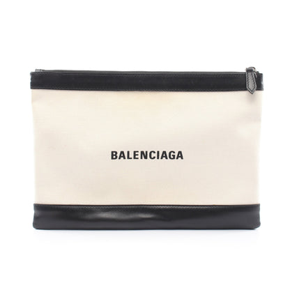 ネイビークリップ M クラッチバッグ キャンバス レザー アイボリー ブラック バレンシアガ バッグ BALENCIAGA