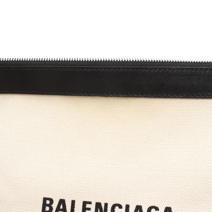 ネイビークリップ M クラッチバッグ キャンバス レザー アイボリー ブラック バレンシアガ バッグ BALENCIAGA
