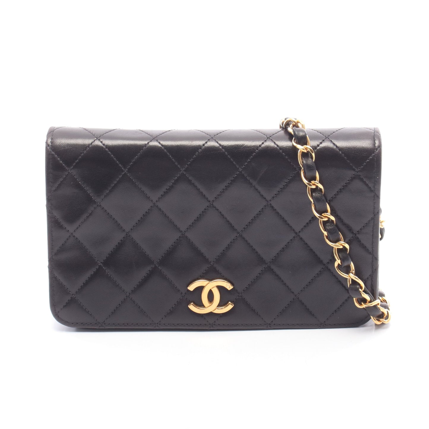 ミニマトラッセ フルフラップ チェーンショルダーバッグ ラムスキン ブラック ゴールド金具 シャネル バッグ CHANEL