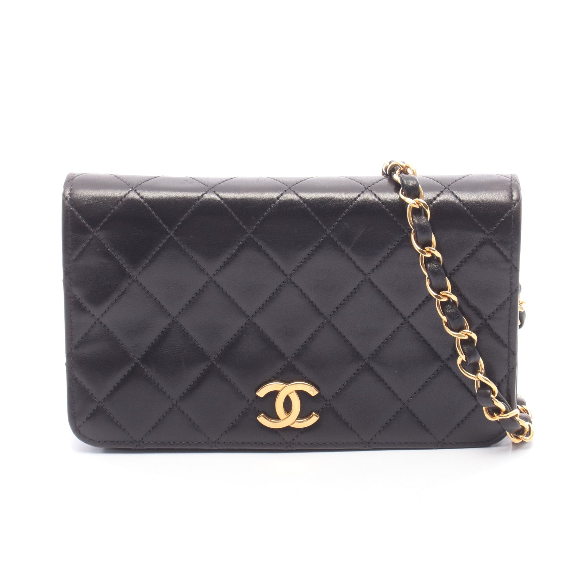 ミニマトラッセ フルフラップ チェーンショルダーバッグ ラムスキン ブラック ゴールド金具 シャネル バッグ CHANEL
