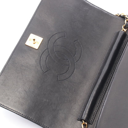 マトラッセ フルフラップ チェーンショルダーバッグ ラムスキン ブラック ゴールド金具 シャネル バッグ CHANEL
