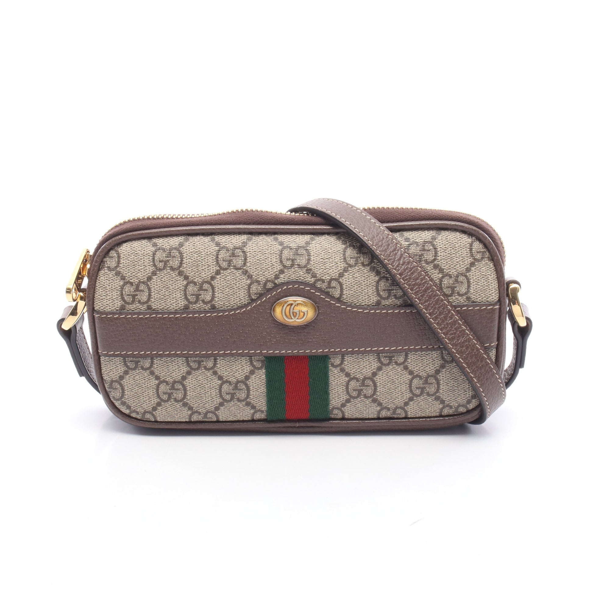 オフィディア GGスプリーム シェリーライン ショルダーバッグ PVC レザー ベージュ ダークブラウン グッチ バッグ GUCCI