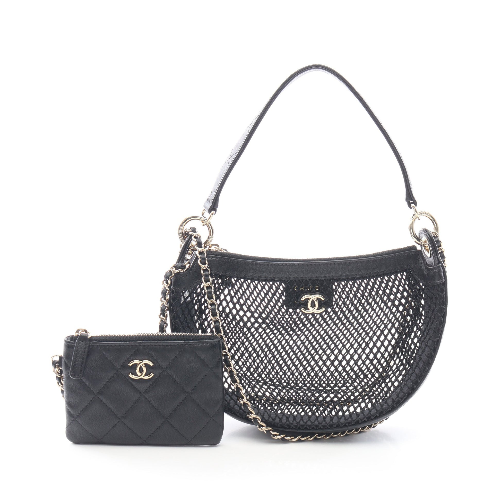 ココマーク ポーチ付き 2WAY ハンドバッグ メッシュ ラムスキン ブラック ゴールド金具 シャネル バッグ CHANEL