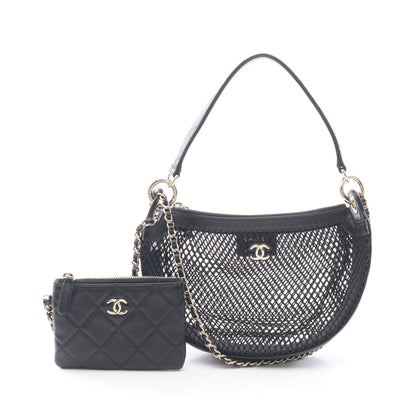 ココマーク ポーチ付き 2WAY ハンドバッグ メッシュ ラムスキン ブラック ゴールド金具 シャネル バッグ CHANEL