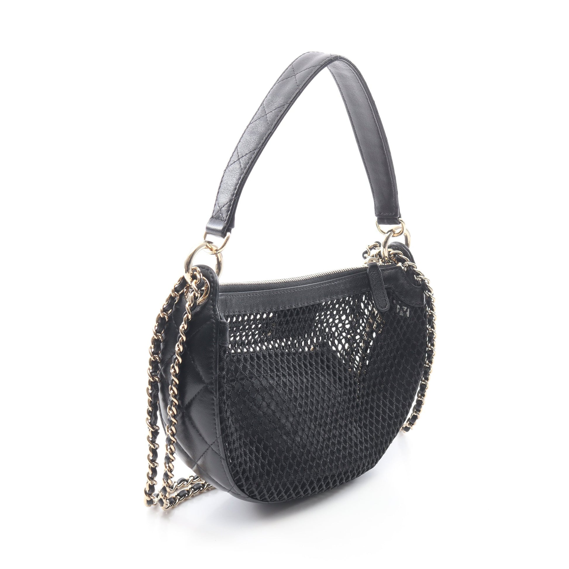 ココマーク ポーチ付き 2WAY ハンドバッグ メッシュ ラムスキン ブラック ゴールド金具 シャネル バッグ CHANEL
