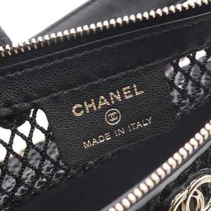 ココマーク ポーチ付き 2WAY ハンドバッグ メッシュ ラムスキン ブラック ゴールド金具 シャネル バッグ CHANEL