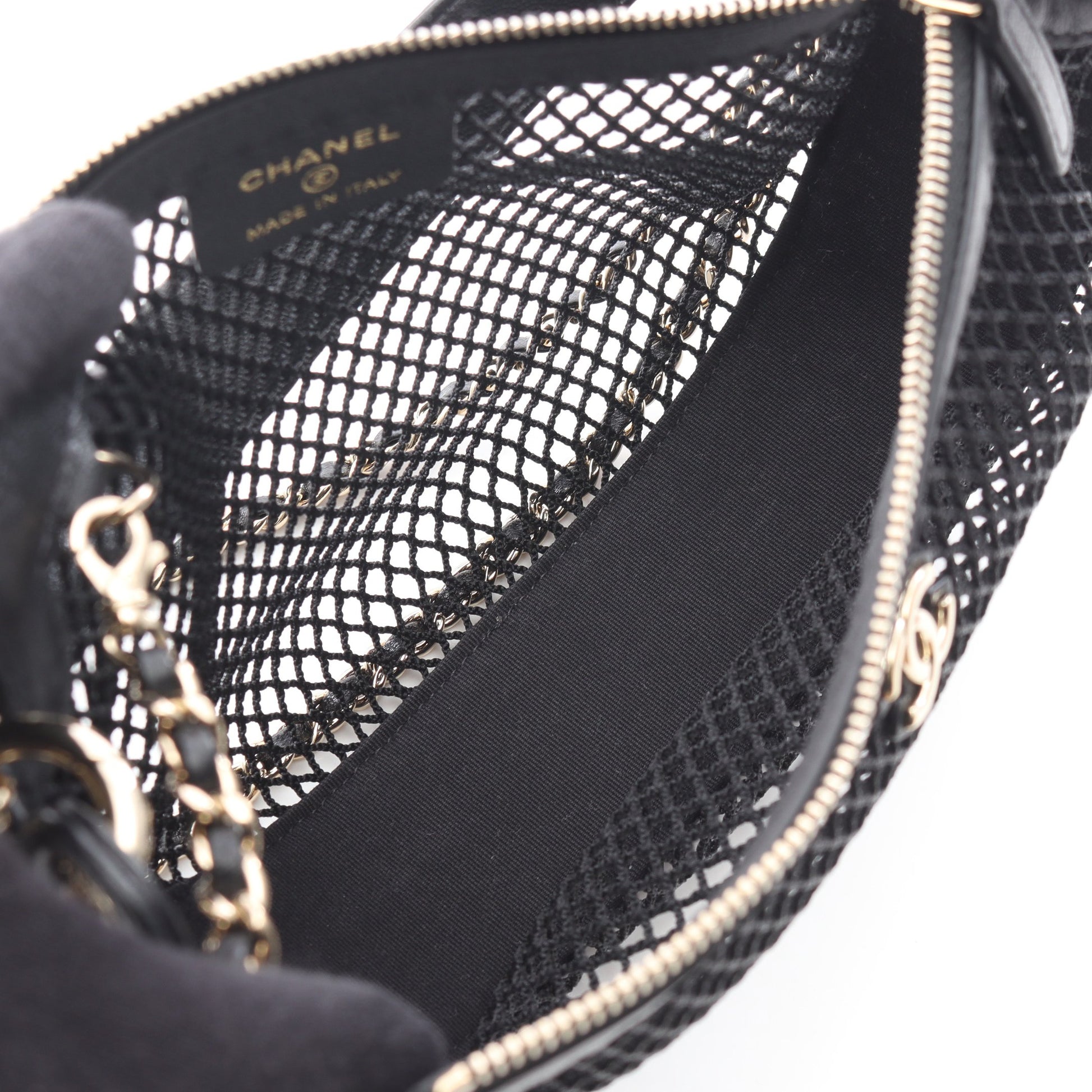 ココマーク ポーチ付き 2WAY ハンドバッグ メッシュ ラムスキン ブラック ゴールド金具 シャネル バッグ CHANEL